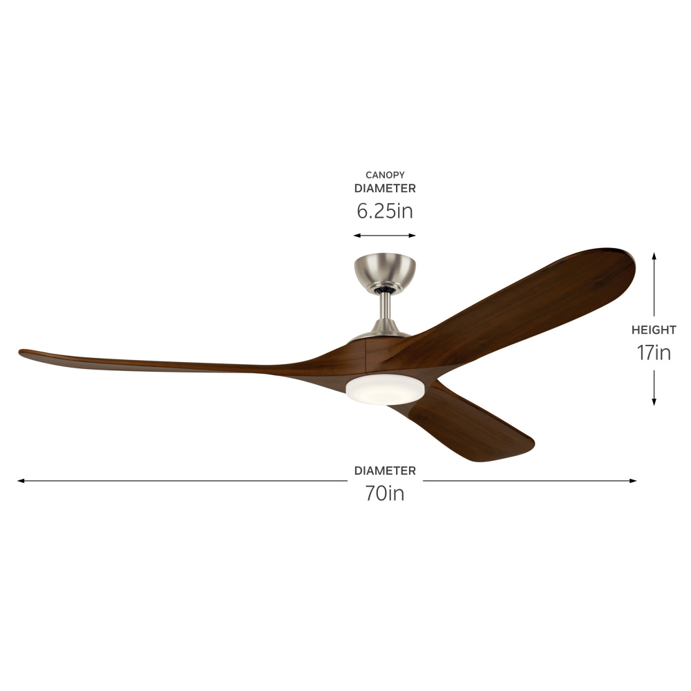 70" Mylo Ceiling Fan w/ Satin Etch Cased Opal Glass in Brushed Nickel w/ Natural Walnut Wood Bla