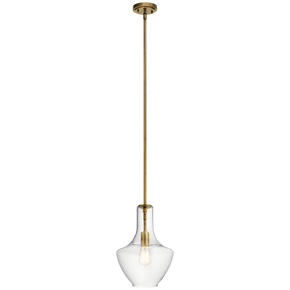 Everly 15.25" 1 Light Bell Pendant Clear Glass Natural Brass