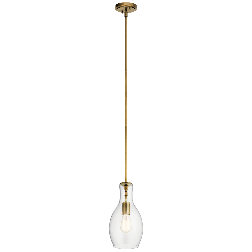 Everly 13.75" 1 Light Hour Glass Pendant Clear Glass Natural Brass