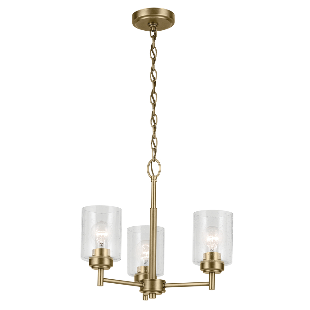 Winslow 15.5" 3-Light Chandelier with Clear Seeded Glass in Natural Brass