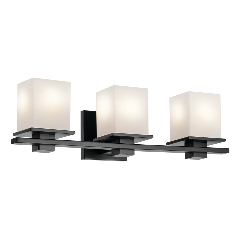 Tully 24" 3-Light Vanity Light with Satin Etched Cased Opal Glass in Black