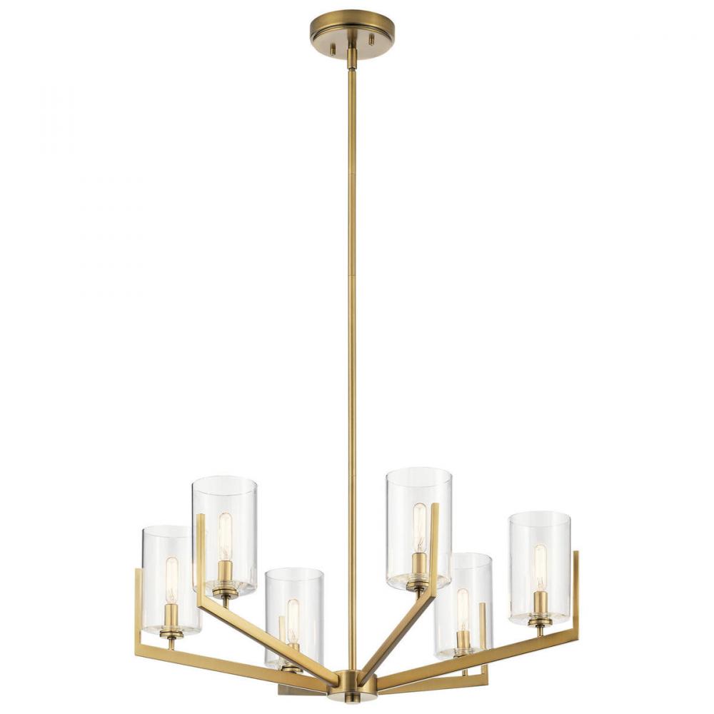 Nye 14.75" 6 Light Chandelier with Clear Glass in Brushed Natural Brass