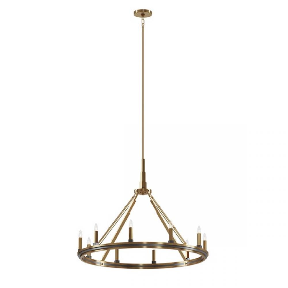 Emmala 27.50 inch 10 Light Chandelier in Brushed Natural Brass and Black