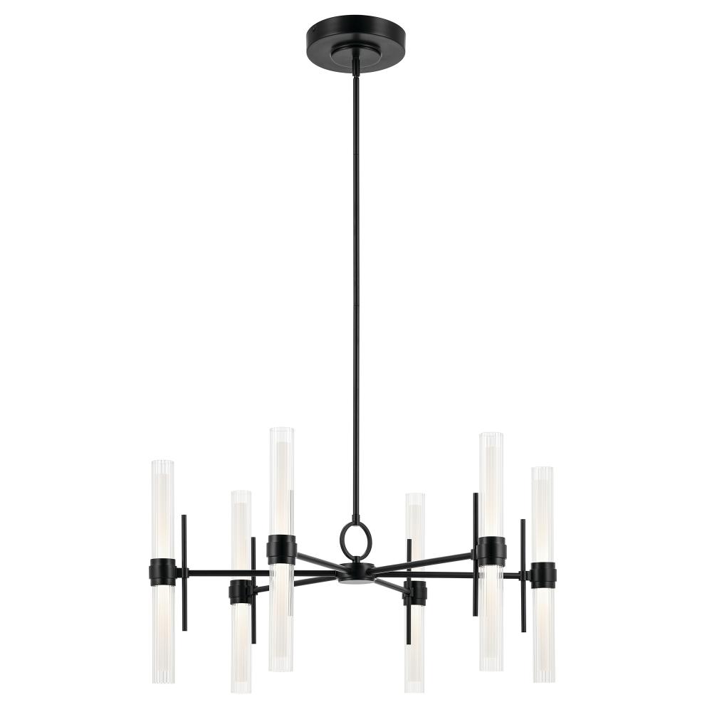 Riven 33 Inch LED 12 Light Chandelier with Clear Fluted Glass in Black