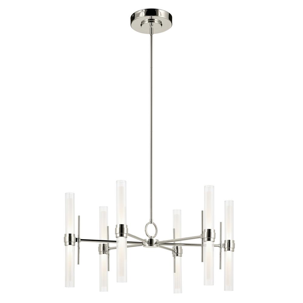Riven 33 Inch LED 12 Light Chandelier with Clear Fluted Glass in Polished Nickel