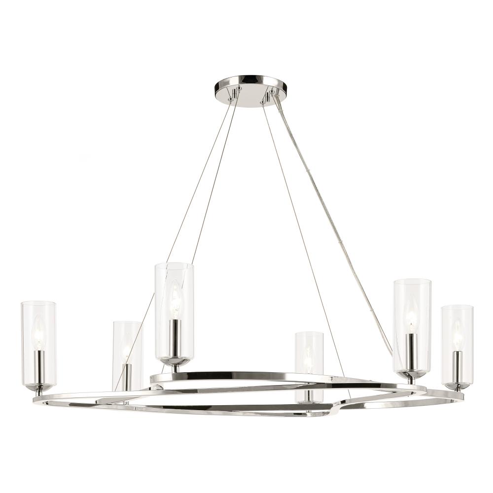 Harpin 37.75 Inch 6 Light Chandelier with Clear Glass in Polished Nickel