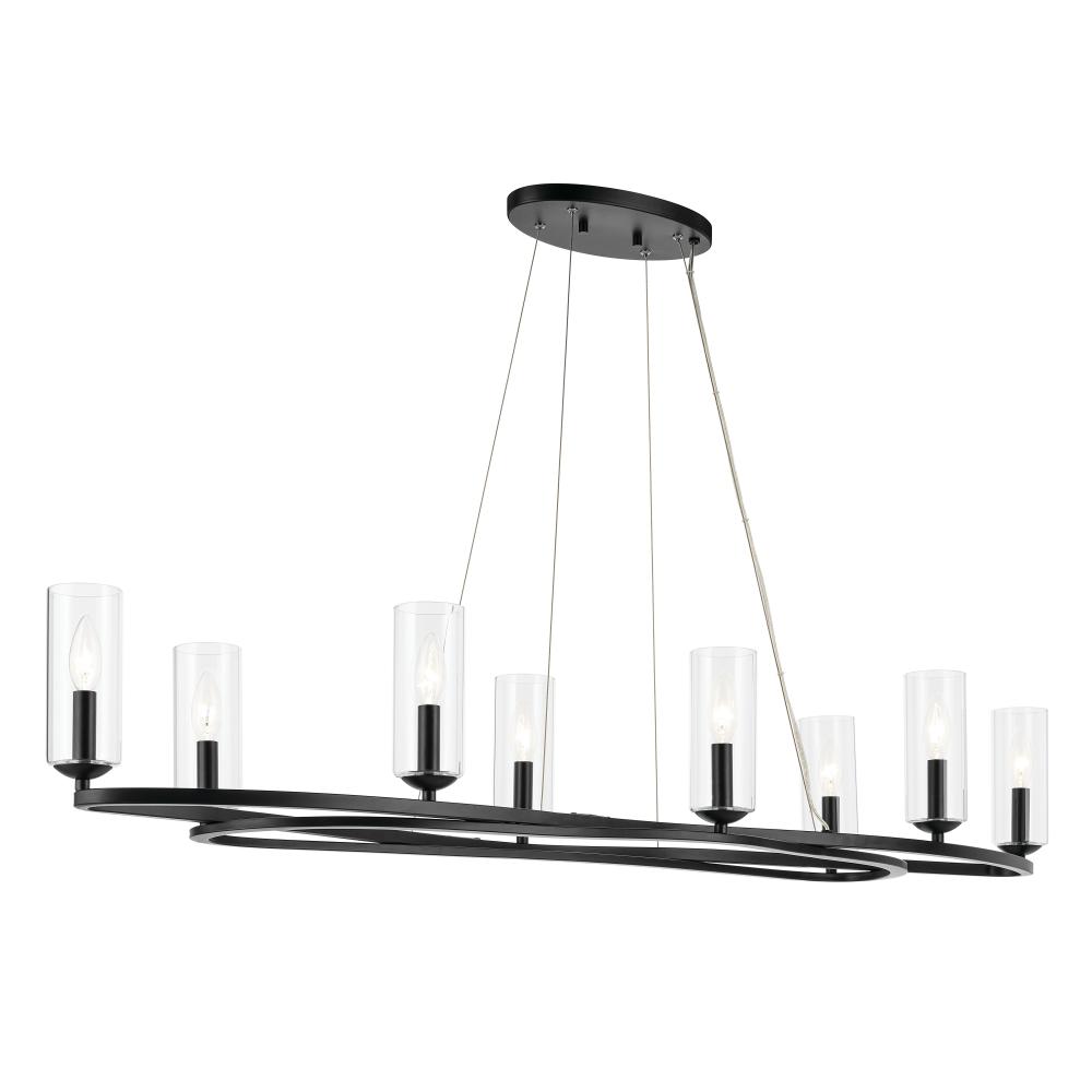 Harpin 52.5 Inch 8 Light Linear Chandelier with Clear Glass in Black