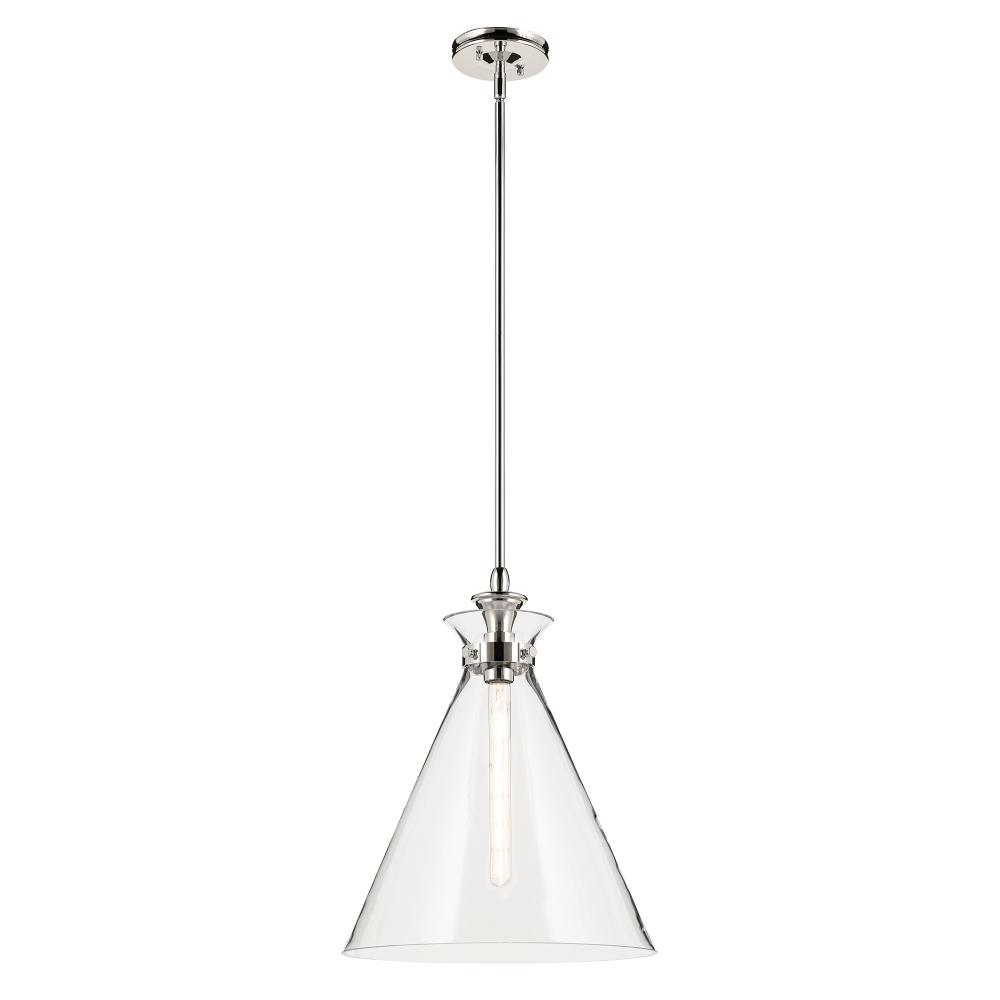 Laria 16 Inch 1 Light Pendant with Clear Glass in Polished Nickel
