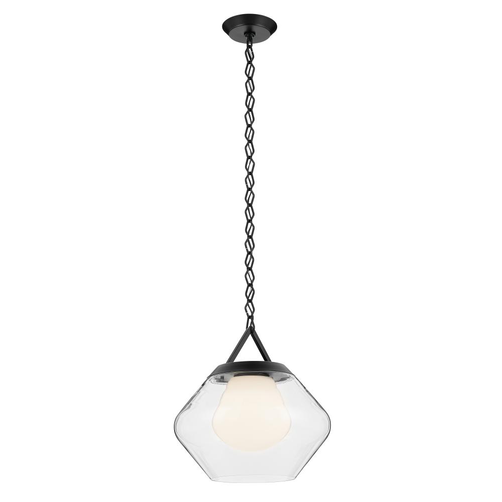 Nella 16 Inch 1 Light Pendant with Clear Outer Glass with Opal Interior Glass in Black