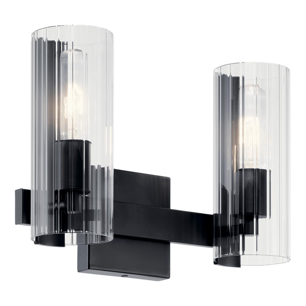Jemsa 13.75 Inch 2 Light Vanity with Clear Fluted Glass in Black