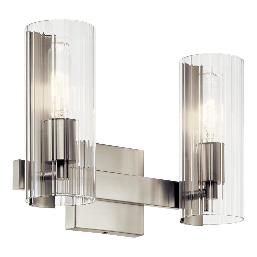 Jemsa 13.75 Inch 2 Light Vanity with Clear Fluted Glass in Brushed Nickel