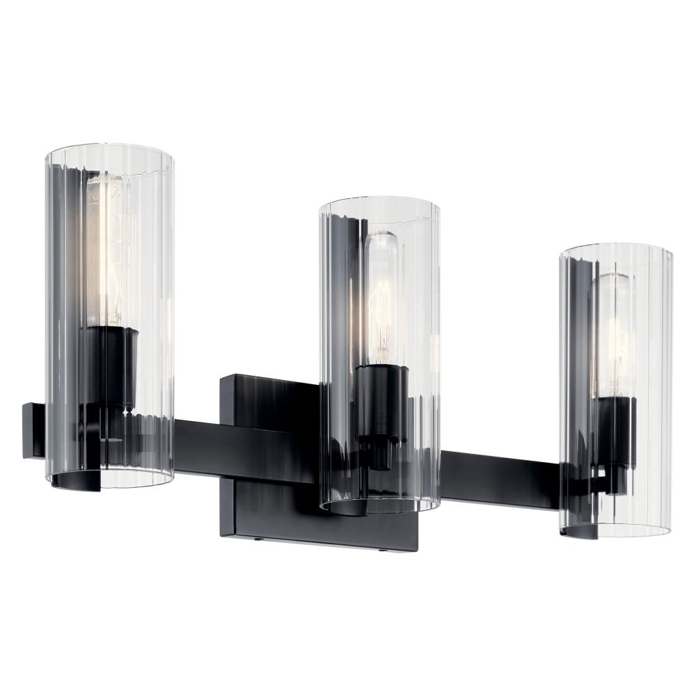 Jemsa 22.75 Inch 3 Light Vanity with Clear Fluted Glass in Black