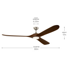 Kichler 310580NI - 80 in Mylo Ceiling Fan w/ Satin Etch Cased Opal Glass in Brushed Nickel w/ Aged Walnut Wood Blades