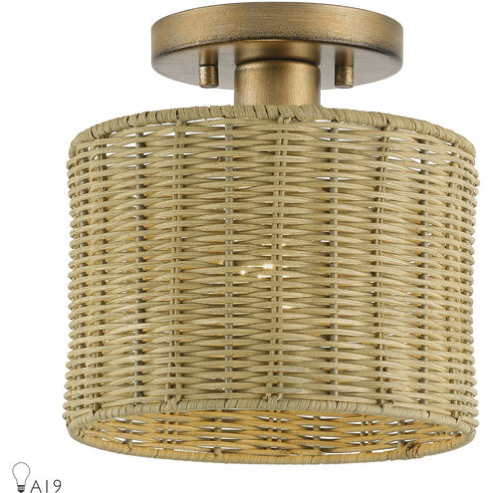 1 Light Antique Gold Leaf Small Semi-Flush