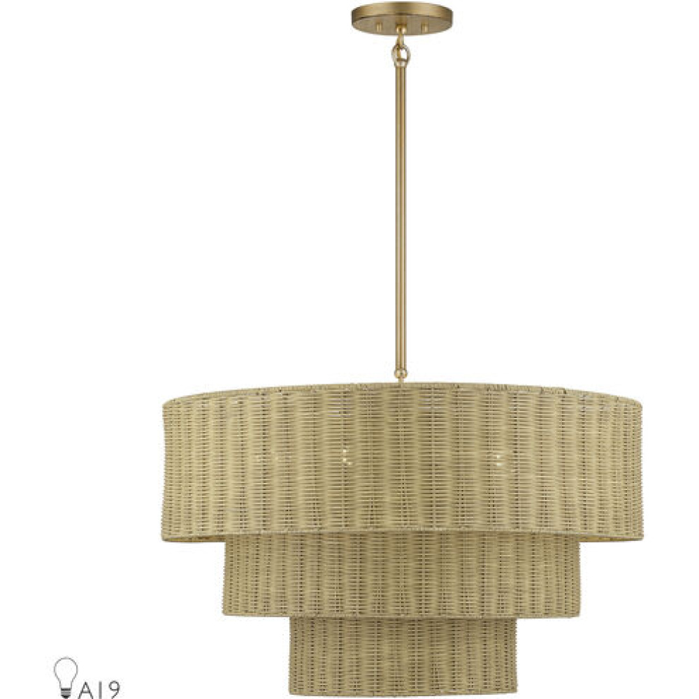 6 Light Antique Gold Leaf Large Pendant Chandelier