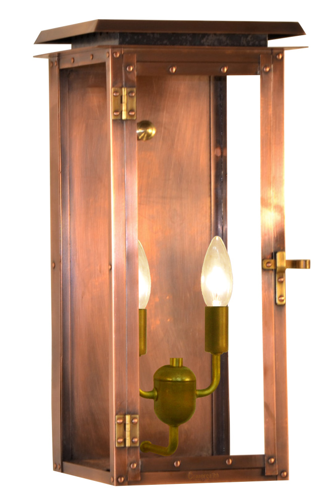 The CopperSmith Hyland Flush 21" Tall Copper Electric Wall Mount Outdoor Light Lantern Sconce