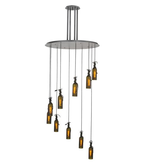 36"W Tuscan Vineyard Etched 10 Bottle Cascading Pendant