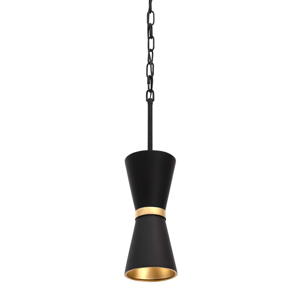 Mad Hatter 1-Lt Mini Pendant - Matte Black/French Gold