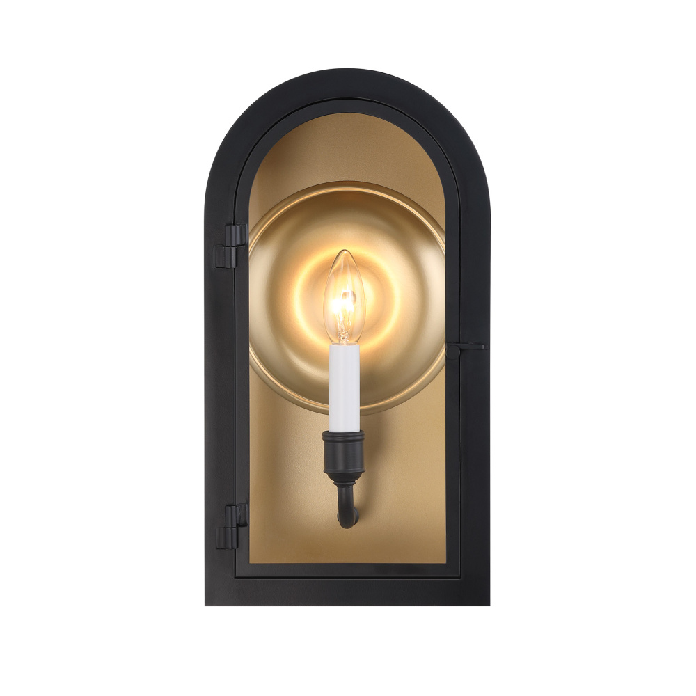 Grotto 1-Light Outdoor Wall Lantern in Matte Black with Vintage Gold
