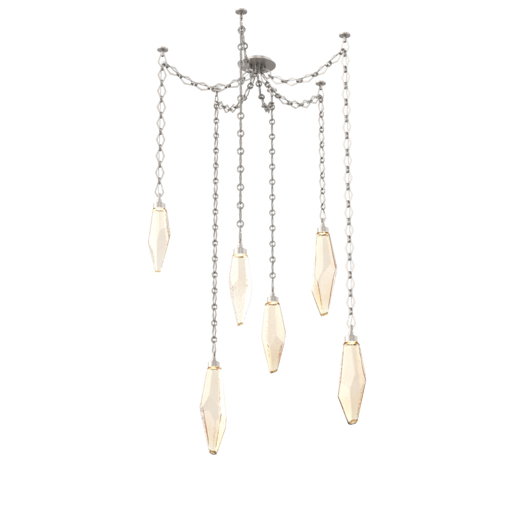 Rock Crystal Multi Light Pendant Multi Port Canopy Beige Silver