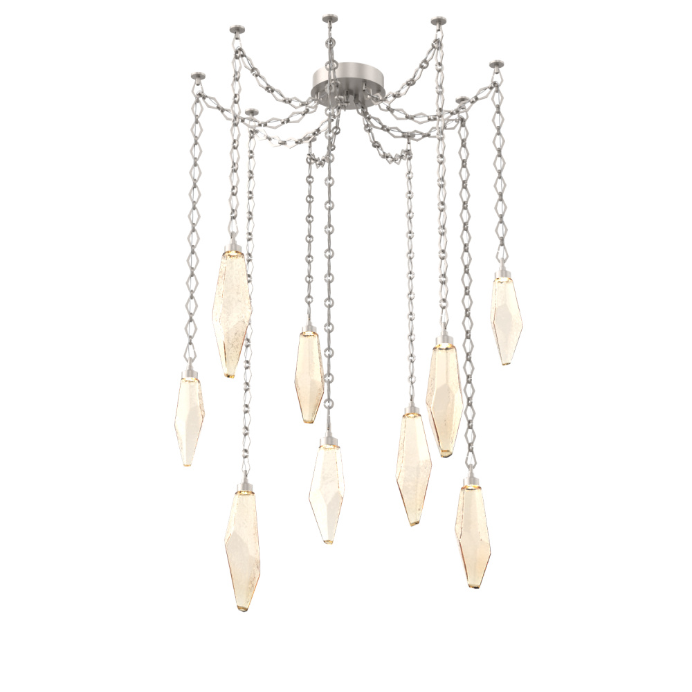Rock Crystal Multi Light Pendant Multi Port Canopy Beige Silver