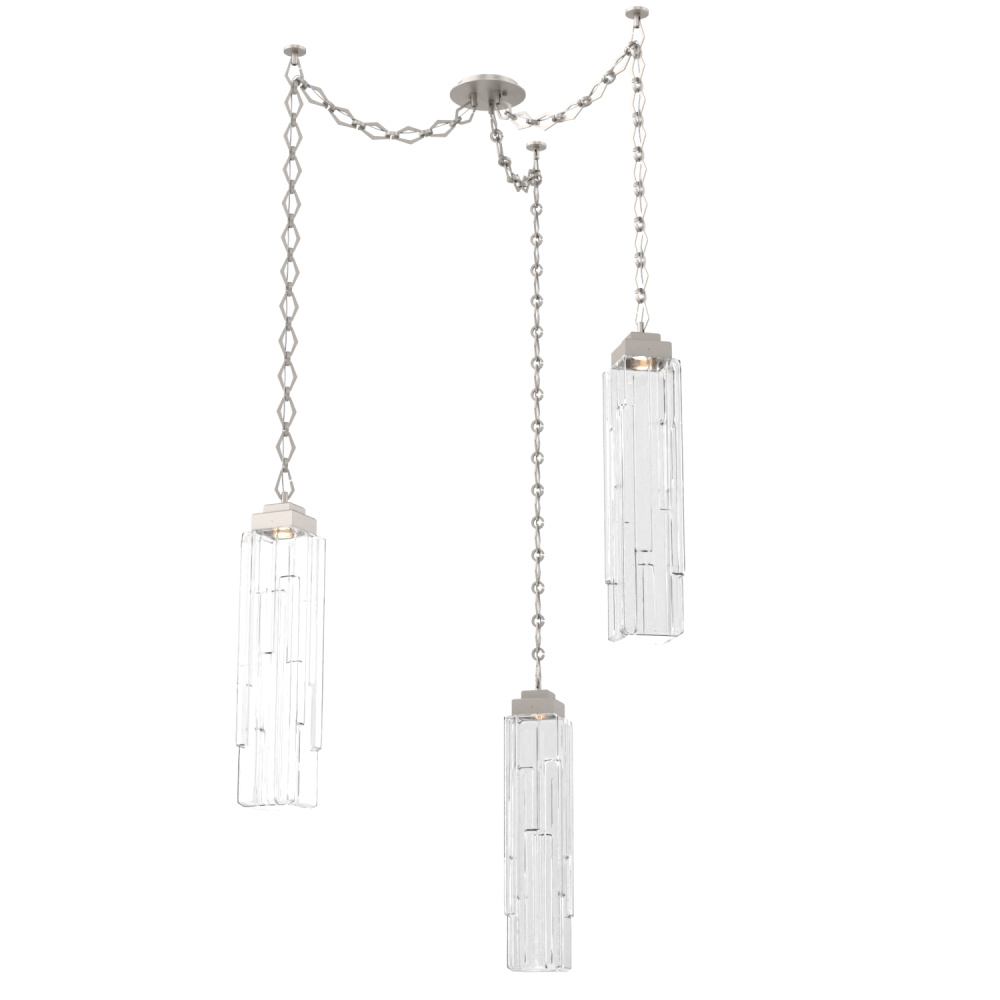 Ledgestone Multi Light Pendant Multi Port Canopy Beige Silver
