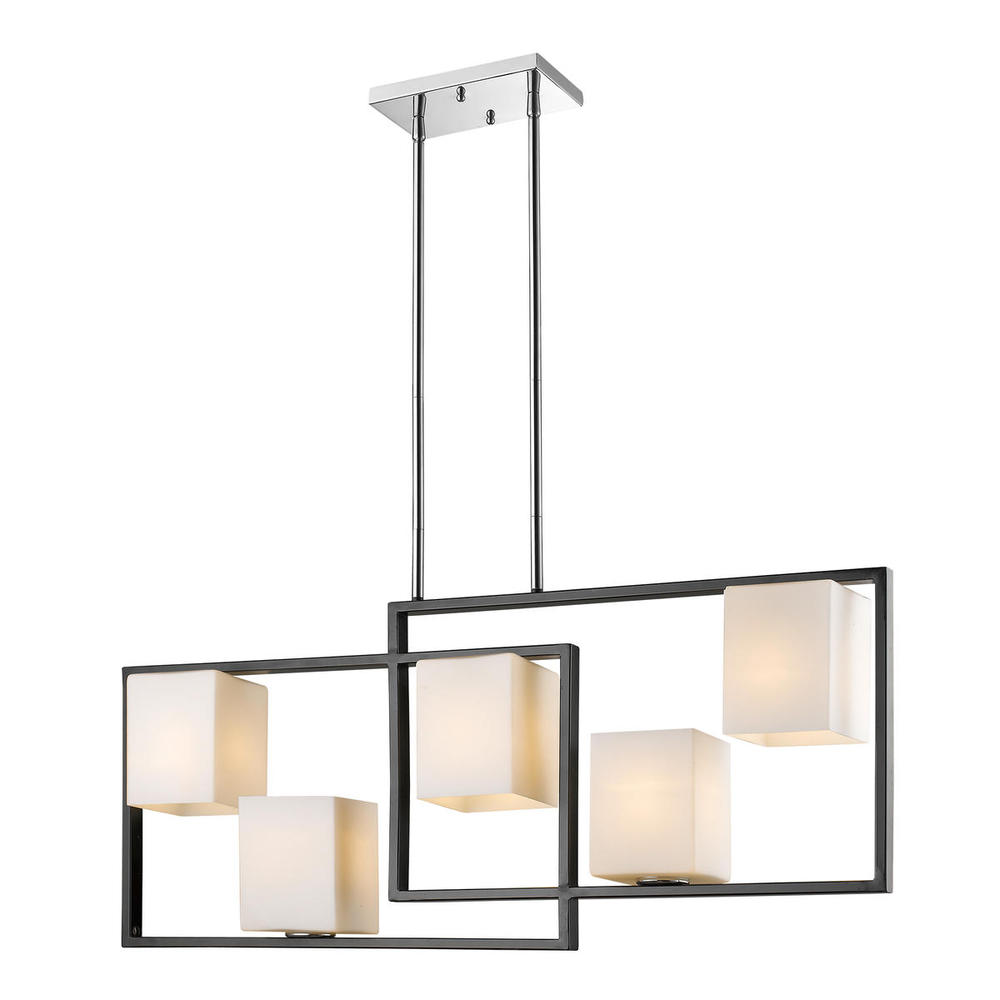 5 LT Multi Light Pendant w/ a Black & Chrome Finish & Opal Glass Shades
