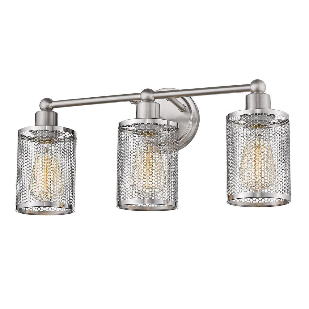 3 LT Bath/Vanity Light w/ Brushed Nickel Finish & Brushed Nickel Mesh Metal Shades