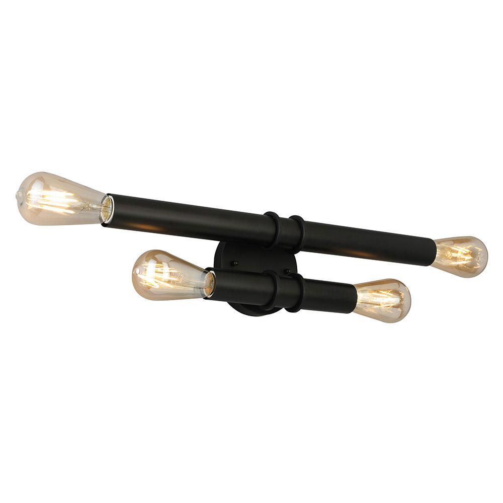 4 LT Bath/Vanity Light w/ Double Bars in a Black Finish & Open Bulbs