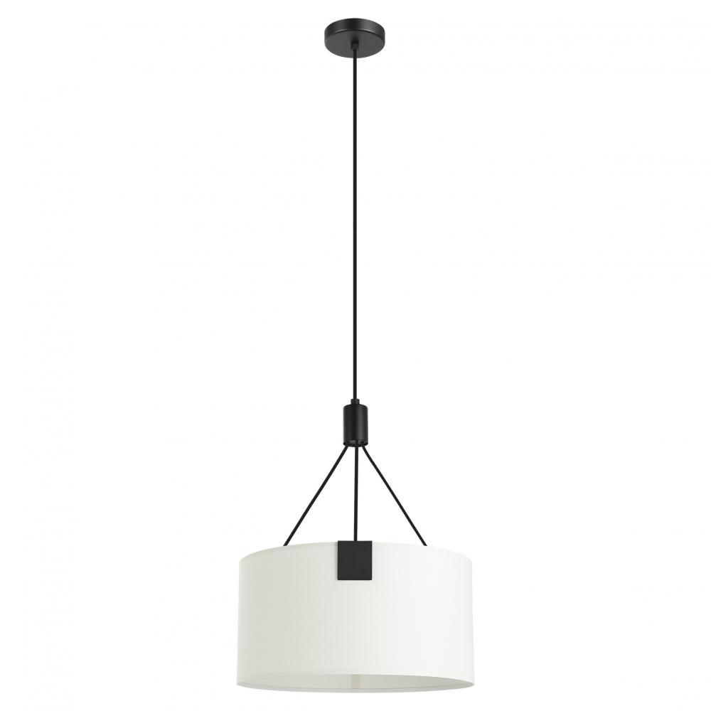3 LT Pendant w/ Black Finish & White Fabric Drum Shade