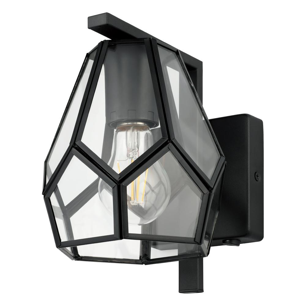 1 LT Wall Sconce w/ Black Finish & Clear Geometric Glass Shade w/ Black Accents