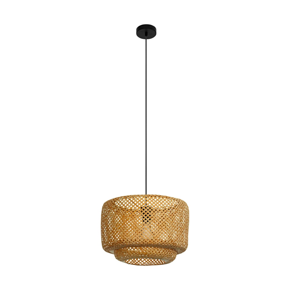 1 LT Pendant w/ a Black Finish & Natural Bamboo Shade