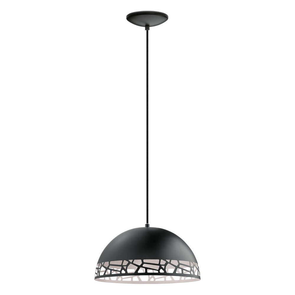 1 LT Dome Pendant w/ Black Finish & Black w/ White Interior Metal Shade