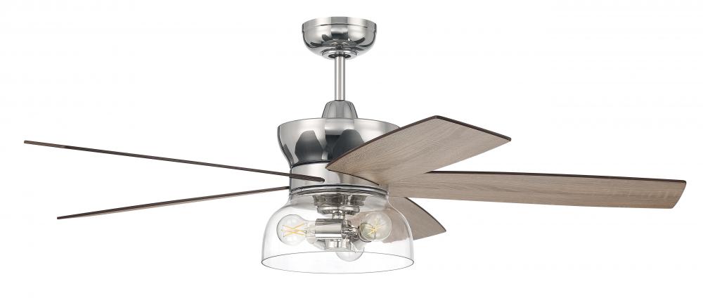 Gibson 52" 5-Blade Ceiling Fan in Polished Nickel w/ Driftwood/Greywood Blades