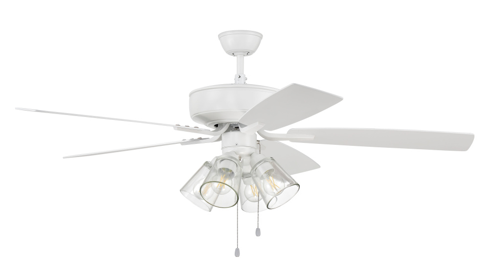 52" Ceiling Fan w/Blades, 4 Clear Glass LED Lights