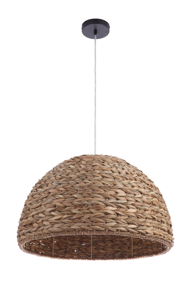 1 Light Pendant w/Woven Grass Dome Shade, Damp Rated