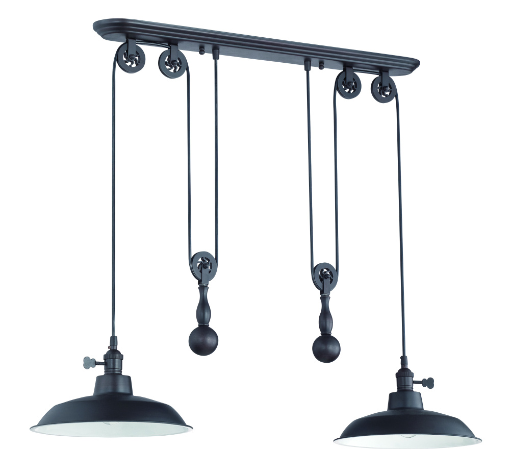 2 Light Pulley Pendant w/Metal Shade