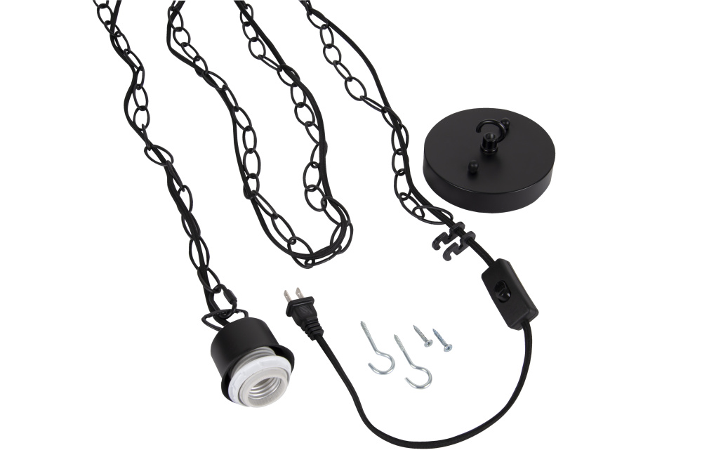 15' Black Cloth Cord w/Socket, Chain and Canopy Kit