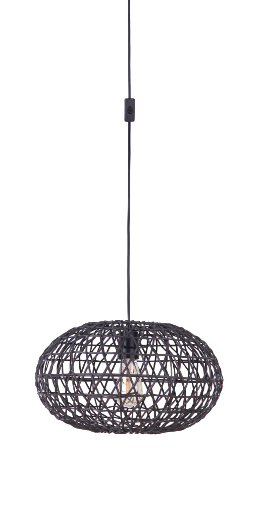 Portable Swag Pendant w/Rattan Shade, Damp Rated