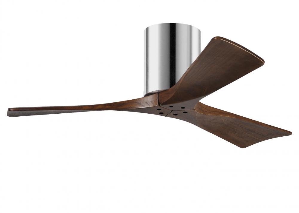 Irene-3H - Three Blade Flush Mount Paddle Fan - 42" - Polished Chrome Finish - Walnut Tone Blade
