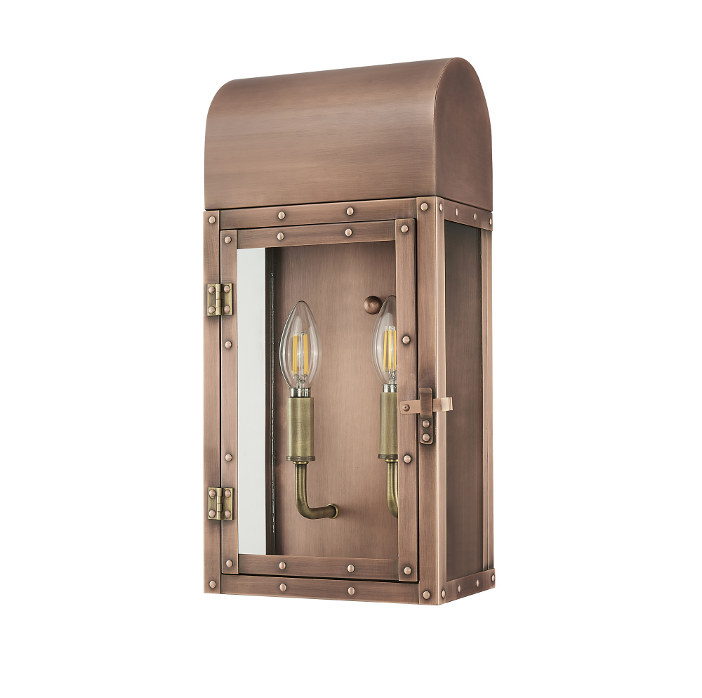 16.75 in. 2-Light Antique Copper Outdoor Wall Lantern With Clear Glass Panes