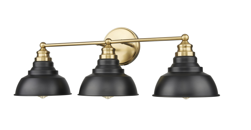 Bishop 28 in. Matte Black and Brass 3-Light Vanity