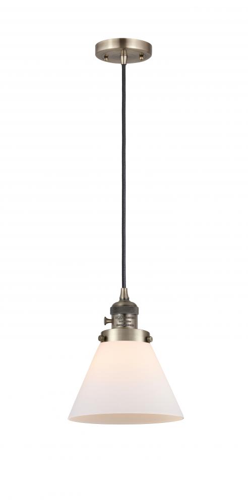 Cone - 1 Light - 8 inch - Antique Brass - Cord hung - Mini Pendant