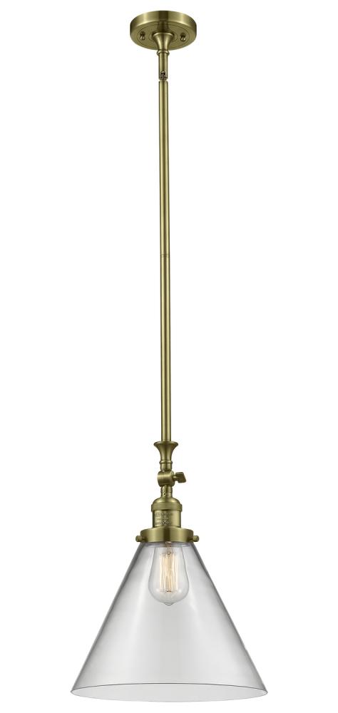 Cone - 1 Light - 12 inch - Antique Brass - Stem Hung - Adjustable Mini Pendant