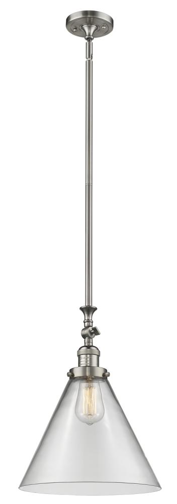 Cone - 1 Light - 12 inch - Brushed Satin Nickel - Stem Hung - Adjustable Mini Pendant
