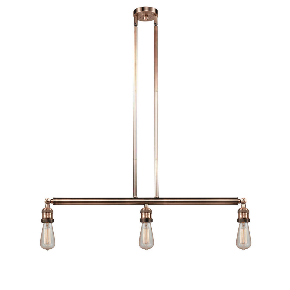 Bare Bulb - 3 Light - 38 inch - Antique Copper - Stem Hung - Adjustable Island Light