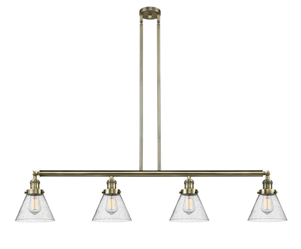 Cone - 4 Light - 52 inch - Antique Brass - Stem Hung - Adjustable Island Light