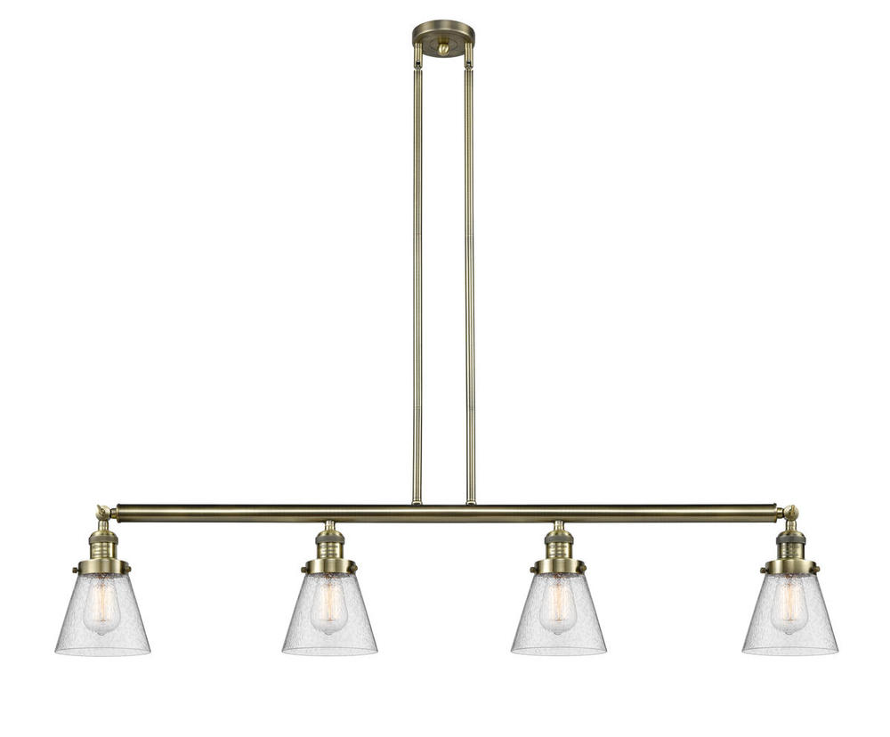 Cone - 4 Light - 51 inch - Antique Brass - Stem Hung - Adjustable Island Light