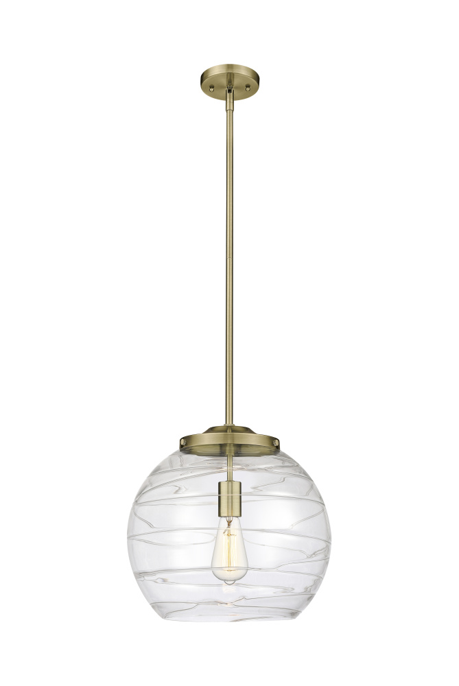Athens Deco Swirl - 1 Light - 14 inch - Antique Brass - Stem Hung - Pendant