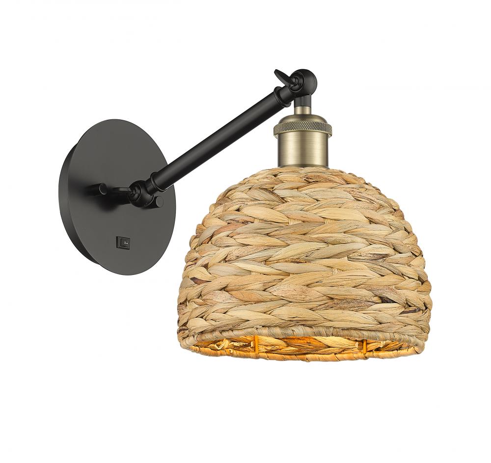 Woven Rattan - 1 Light - 8 inch - Black Antique Brass - Adjustable Sconce